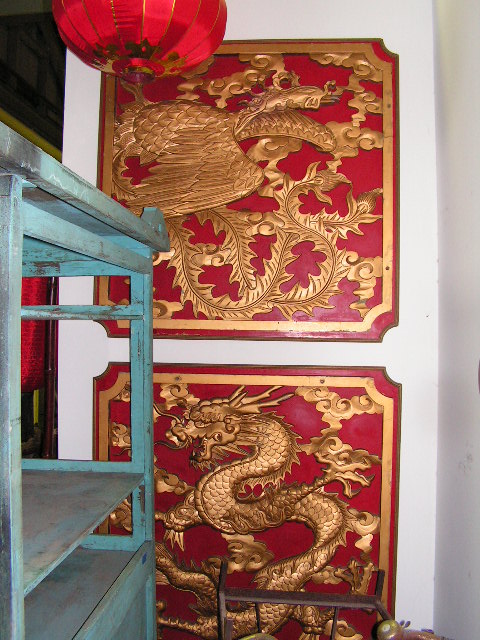 WALL PANEL, Asian Decorative Chinese w Gold Dragon on Red